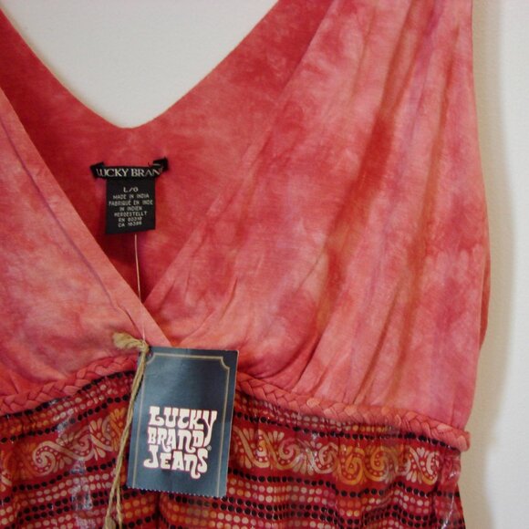 Lucky Brand Babydoll Top Boho Sleeveless V-neck Pink Red Orange NEW NWT Large - Picture 4 of 12